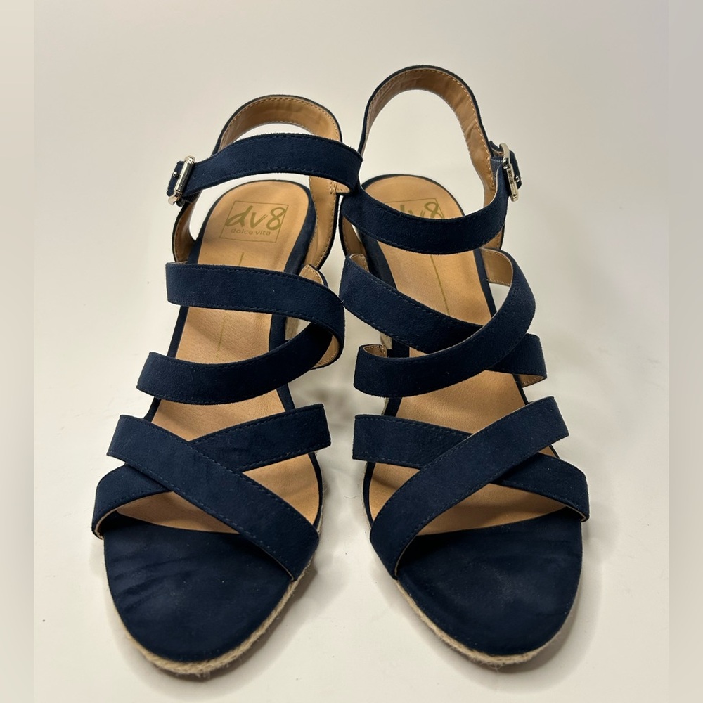 DV8 Dolce Vita Blue Suede Open Toe Strappy Espadrille Wedge Sandal Size 8.5 - Picture 10 of 12